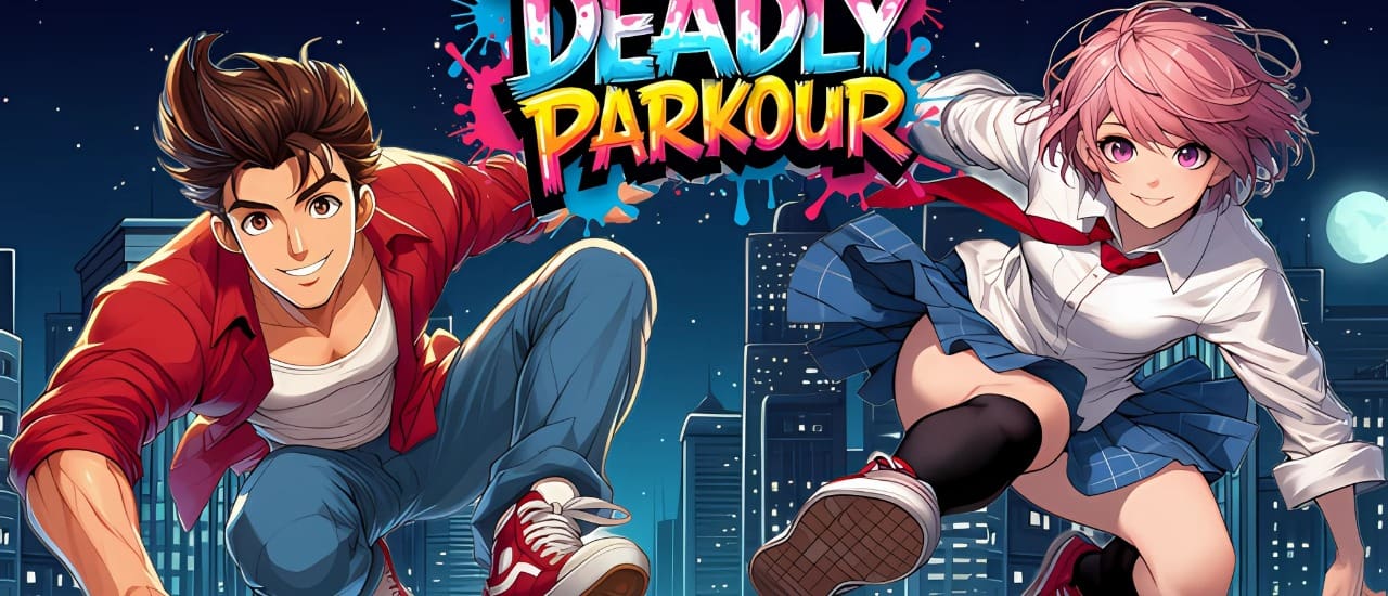 Deadly Parkour gameplay screenshot showing intricate level design with precision jumps and obstacles
