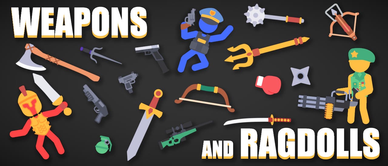 Weapons and Ragdolls gameplay screenshot showing weapons impacts and ragdoll physics effects